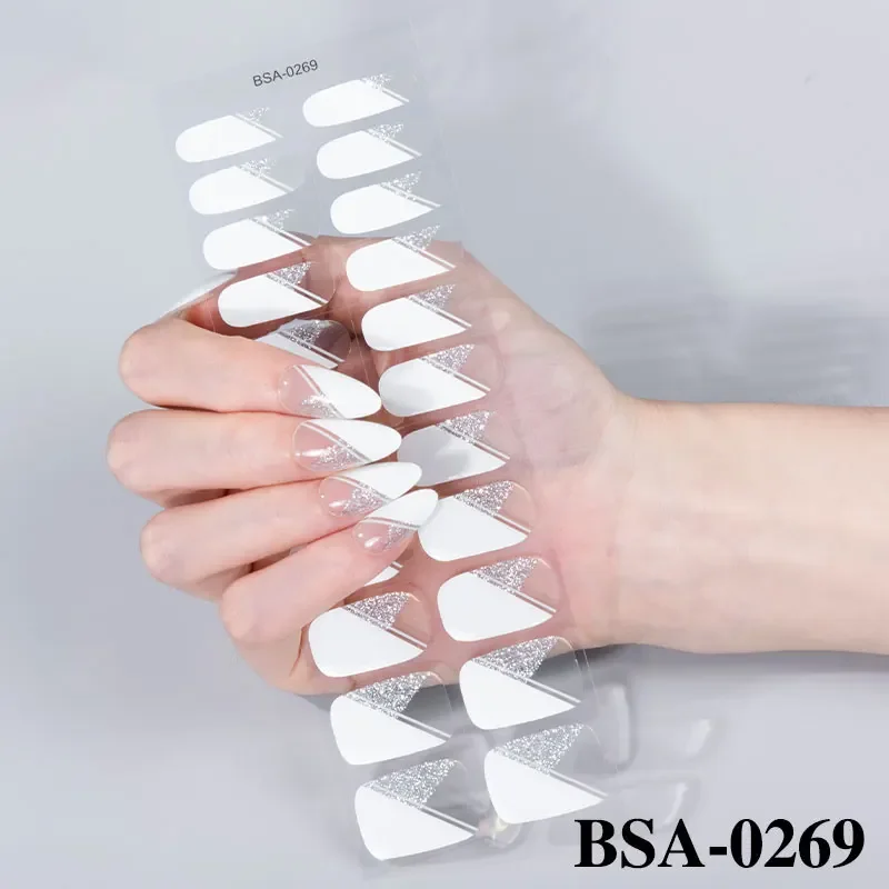 22 punte Strisce per unghie in gel natalizio Copertura completa Fiocco di neve lucido Strisce francesi Adesivi per unghie in gel senza cottura Decorazione manicure fai da te