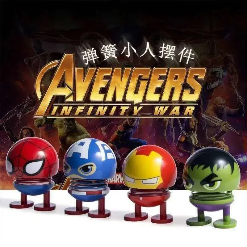 Marvel Avengers Spider Man Iron Man Cartoon Cartoon Cartoon Spring Shaking Head Doll High-looking Creative Cute Ornaments