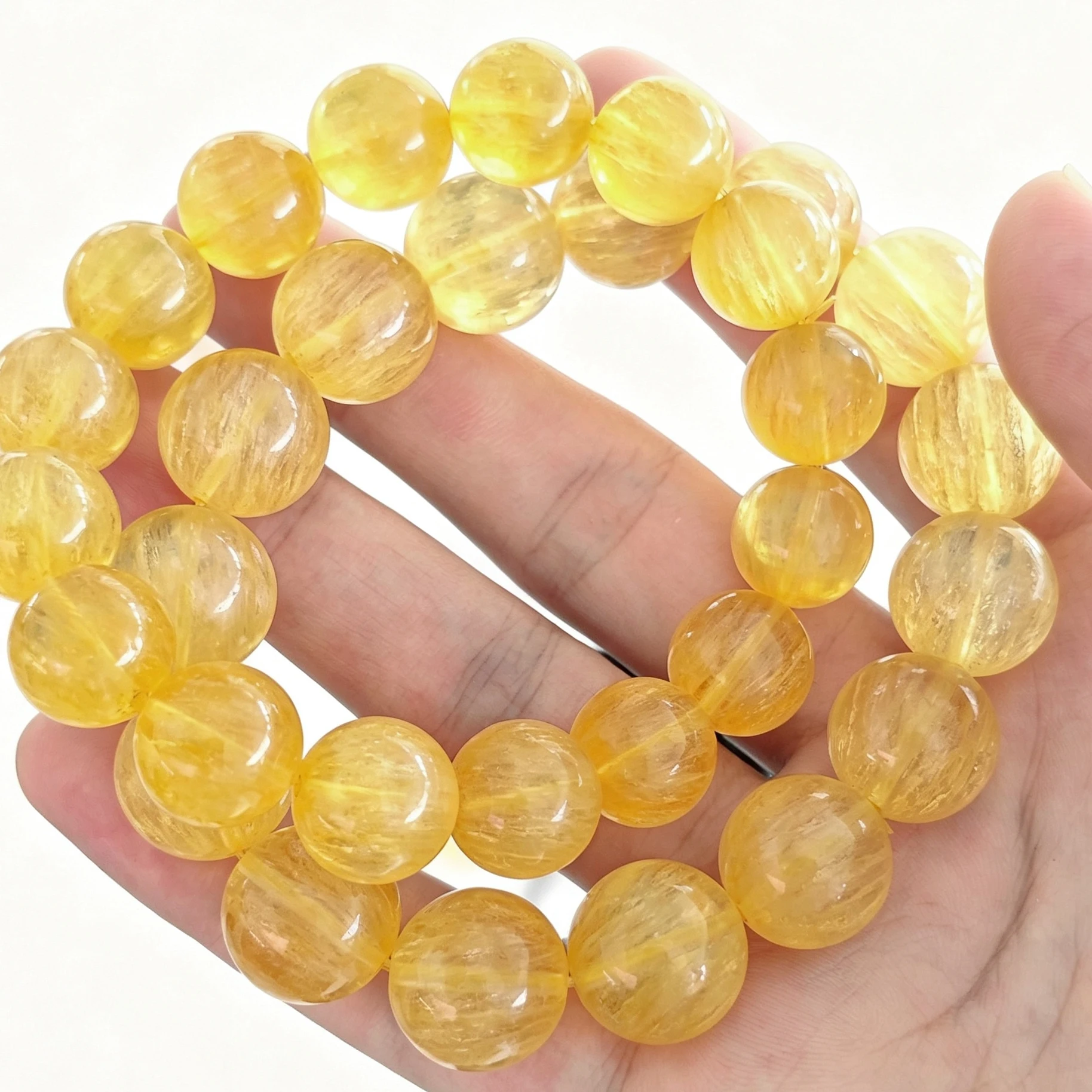 Natural Yellow Fluorite Bracelet Silky Chatoyant Gemstone Beaded Strand Stretch Gold Crystal Wristband Jewelry Women Gift 1 Pc
