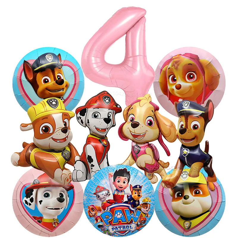 10-teiliges Paw Patrol Ballon-Set Hunde-Folienballons 32 Zoll Blau Rosa Zahlenballon für Kinder 1-9. Geburtstag Party-Dekoration für Jungen & Mädchen