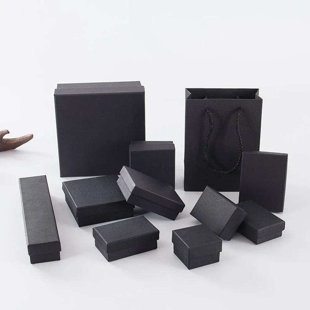 

25 PCS Black Kraft Paper Jewelry Box Necklace Storage Organiser Boxes for Packaging Ring