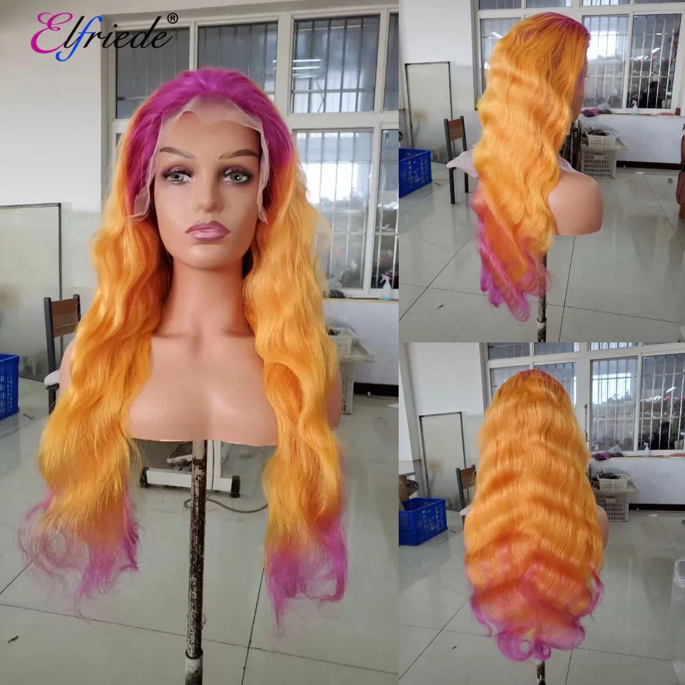 Elfriede Purple Orange Precolored Body Wave Hair Wigs for Women Lace Wig 4x4 13X4 13X6 HD Lace Frontal Wig 100% Human Hair Wigs