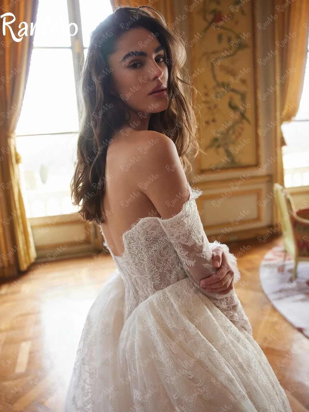 Ranmo 2025 Exquisite A-line Wedding Dresses luxury LaceOff Shoulder Full Sleeve Bridal Gown Chapel Customized Vestidos De Novia - Image 3