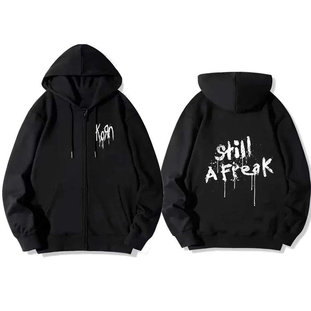 Korn Rock Band Hoodies WORLD TOUR Sweatshirts Men's Women's Korn Rock Fleece Zip Up Jackets Harajuku Long Sleeve Punk Streetwear