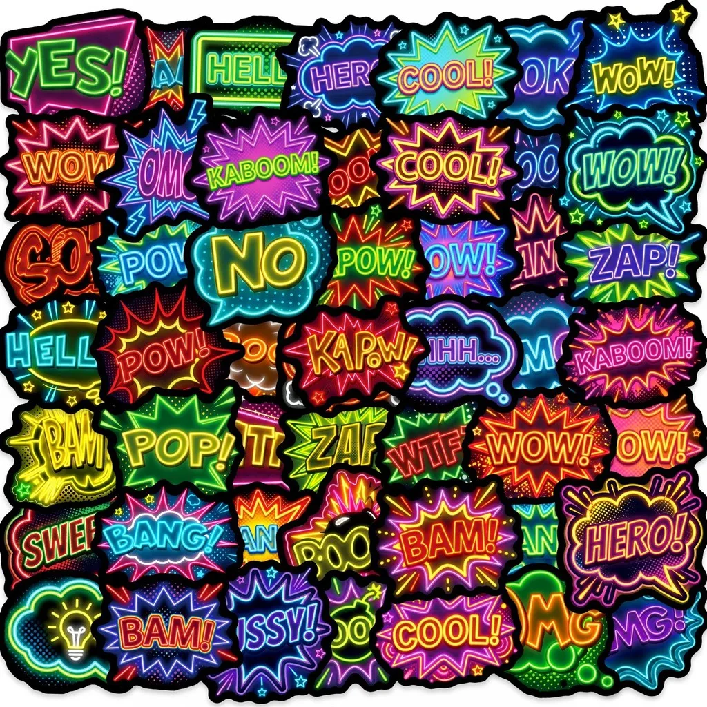 50Pcs New Cool Comic Bubble Stickers Non-Repeating DIY Decor For Journal Album Notebook LanLanStickersWorld Store