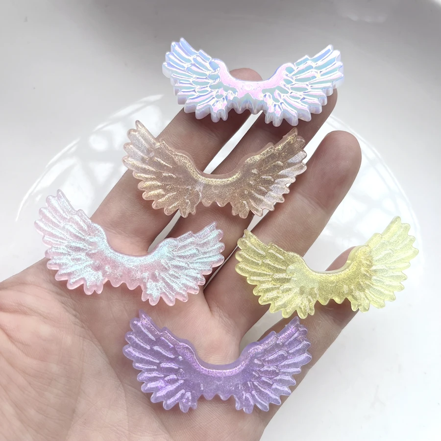 6pcs 55mm*25mm new cute mini cartoon angel wings with resin flat back round ornaments jewelry making hair accessories