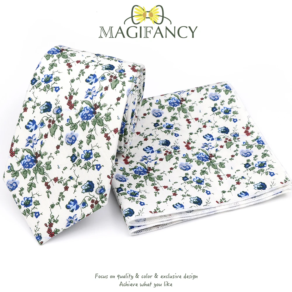 

29 Colors New Floral Cotton 7.5cm Necktie Sets Solid Handkerchief Men Wine-Red Pink Navy Wedding Party Cravat Gift Hot Accessory
