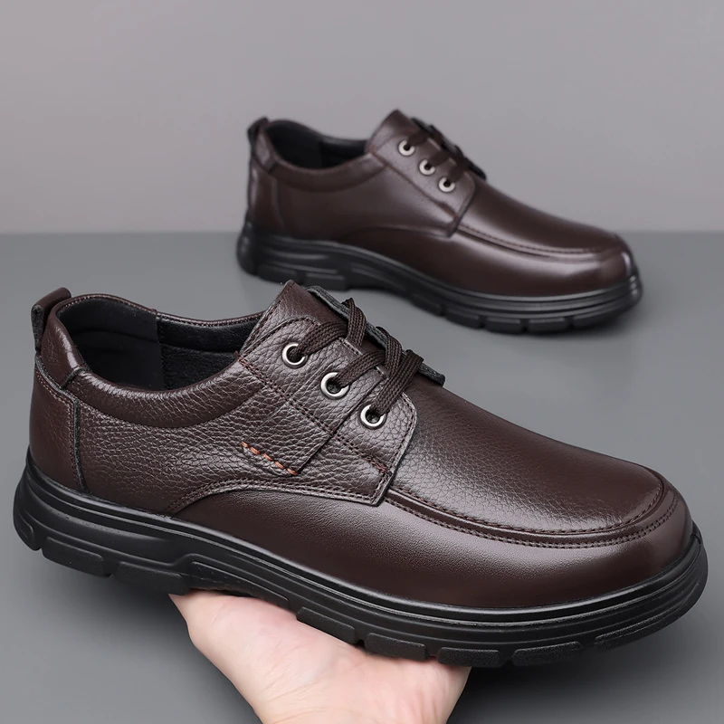 

Dad's leather shoes Comfortable Classic Business Style High quality outdoor lace up shoes Black brown Classic Work Office