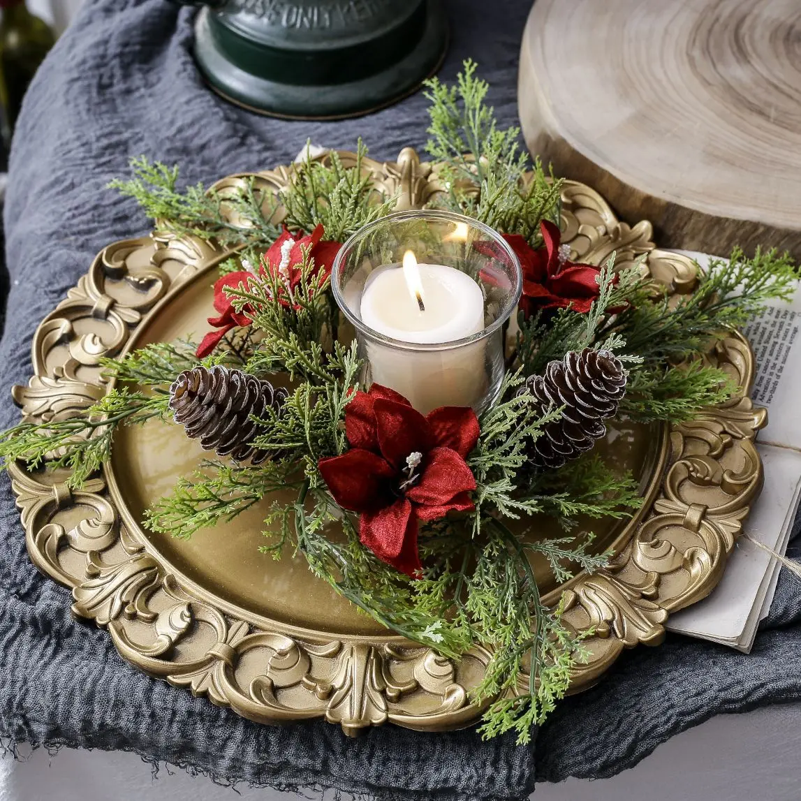 

Christmas Decoration Candlestick Wreaths Artifical Flower Aromatherapy Pine Cone Party Home Table Desktop Arrangement Supplies