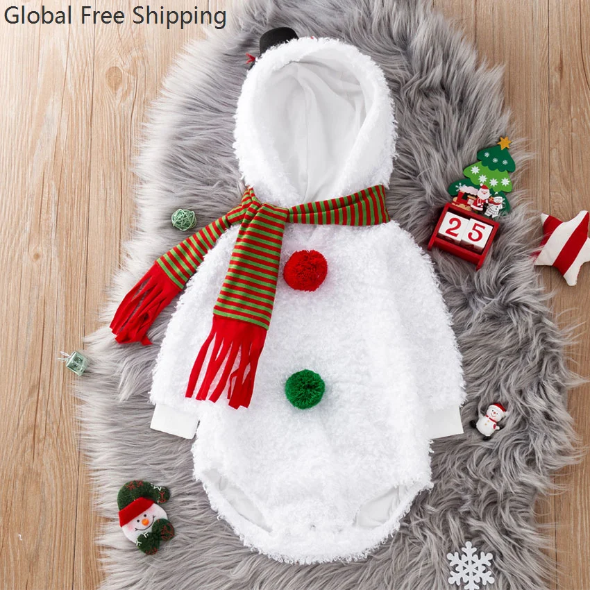 زي رجل الثلج لعيد الميلاد مناسب للأطفال الأولاد والبنات من القطيفة، مجموعة ملابس تنكرية لطيفة للشتاء للأطفال في عيد الميلاد