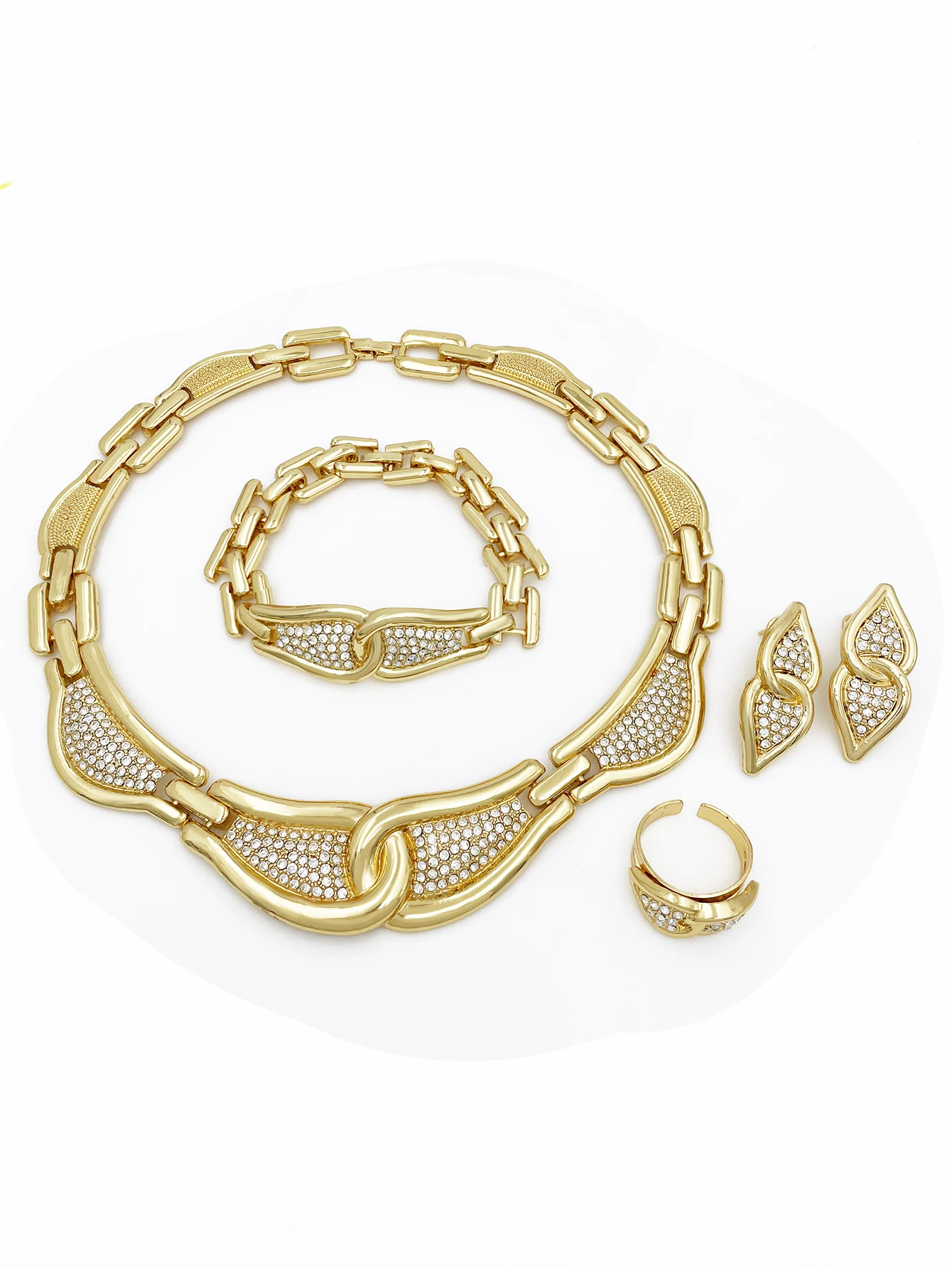 Classic Design Jewelry Gold Plated Necklace Set Earrings Bracelet And Ring Full Jewelry Set High Quality Nigeria Trending