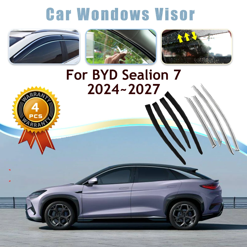 Car Window Visor For BYD Sealion 7 07 EV 2024 2025 2026 2027 Waterproof Rain Guard Deflector Awning Trim Cover Auto  Accessories