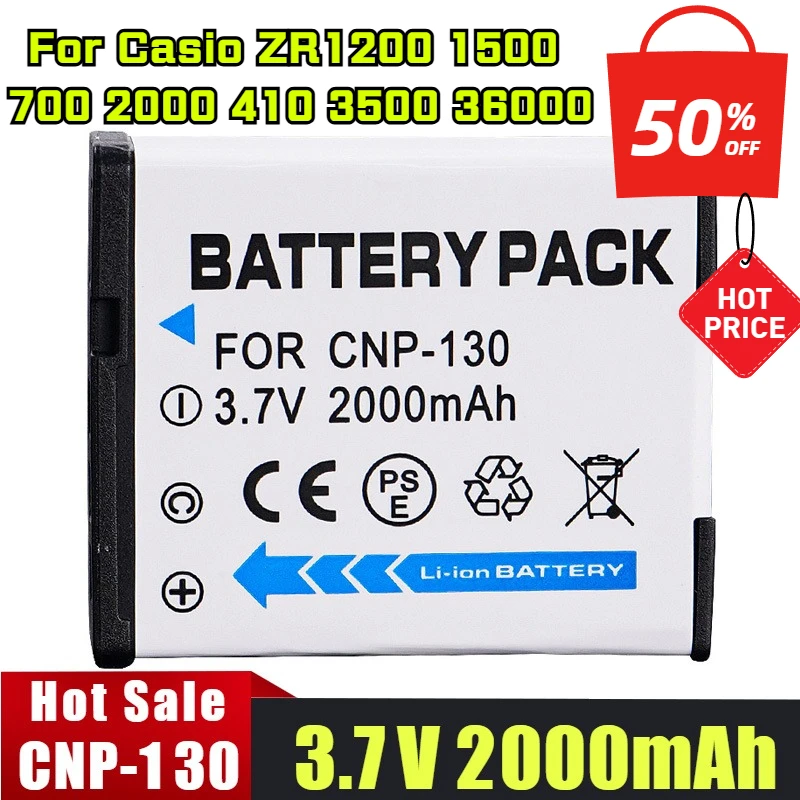 

2PCS 3.7V 2000mAh CNP-130 Digital Battery For Casio ZR1200 1500 700 2000 410 3500 36000