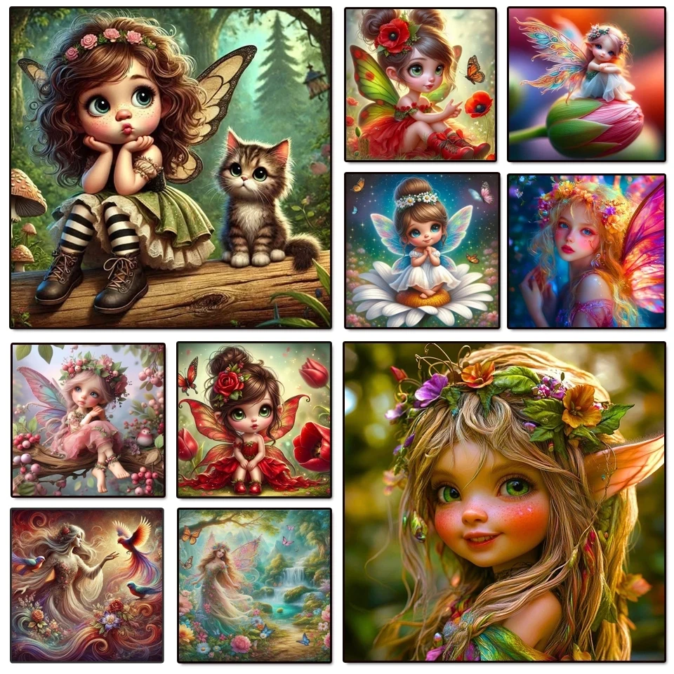 5D DIY Diamond Painting Flower Fairy And Princess Cartoon Girl Full Round Drills Cross Stitch Mosaic Art Home Decor Crafts Gifts