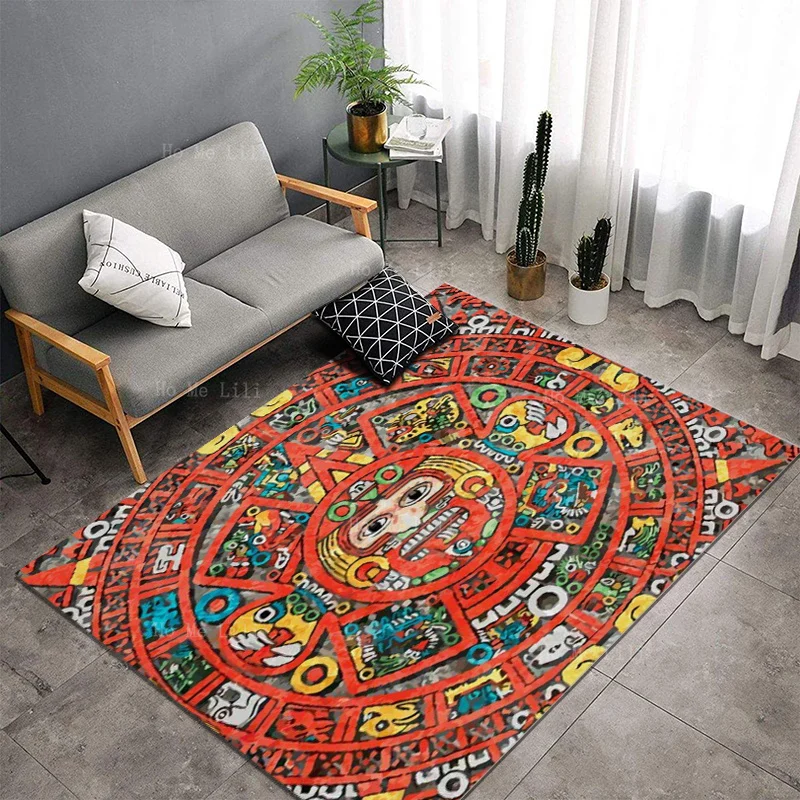 

Mayan Calendar Art Poster Vintage Malachite Non Slip Flannel Floor Rugs By Ho Me Lili