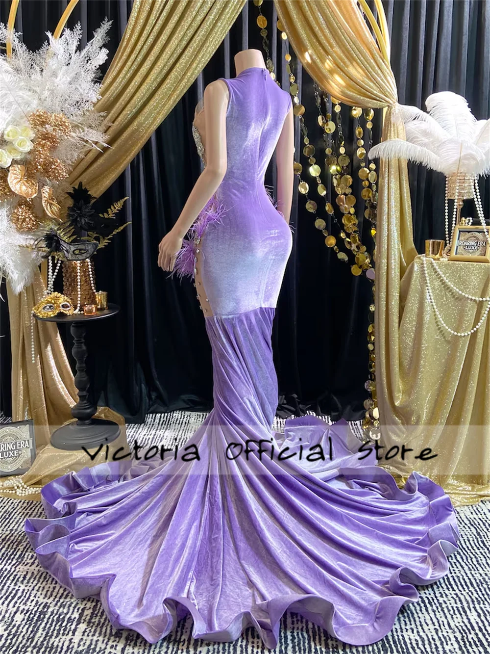 Purple Velvet Rhinestone Halter Prom Dresses 2025 For Blackgirls Beaded Mermaid Graduation Party Gowns Birthday Party Customized