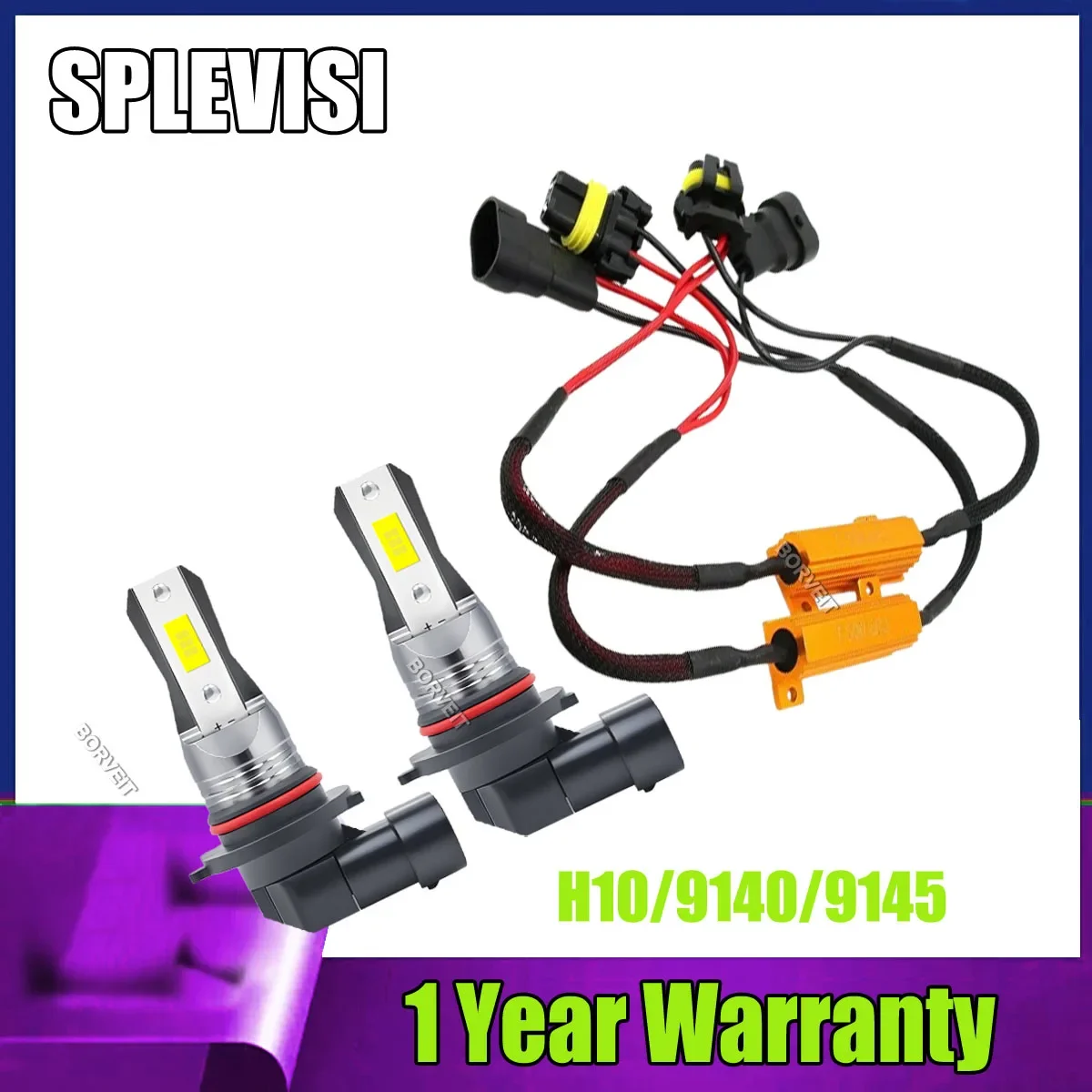 LED Fog Light Bulbs 12V 45W/Pair 6000K Lamp Auto Lights w/ 50W 6ohm Load Resistor Anti Flicker Error Decoder Warning Canceller