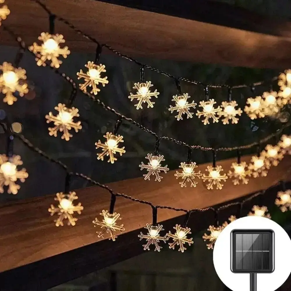 Solar Snowflake Lights String Waterproof House Decorative Fairy Light Interior Decoration Warm White Christmas LED Lights