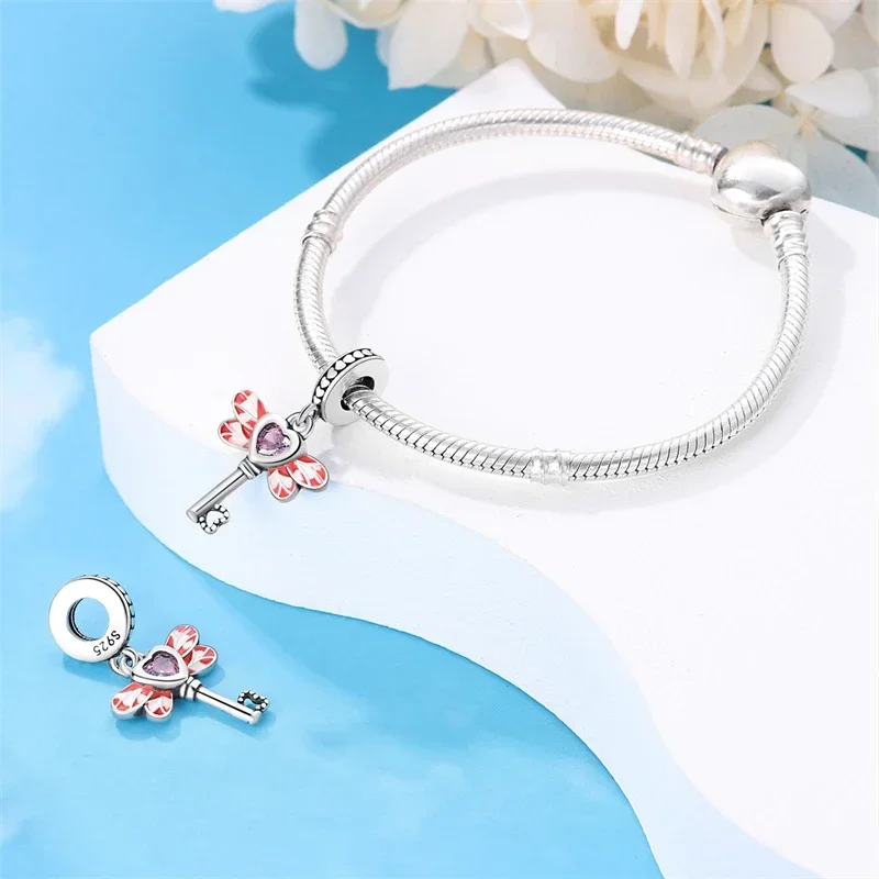 سحر الأصلي 925 الفضة مطلي الحب القلب أجنحة قلادة الخرز صالح سوار Diy غرامة هدية المرأة حساسة مجوهرات الإكسسوار