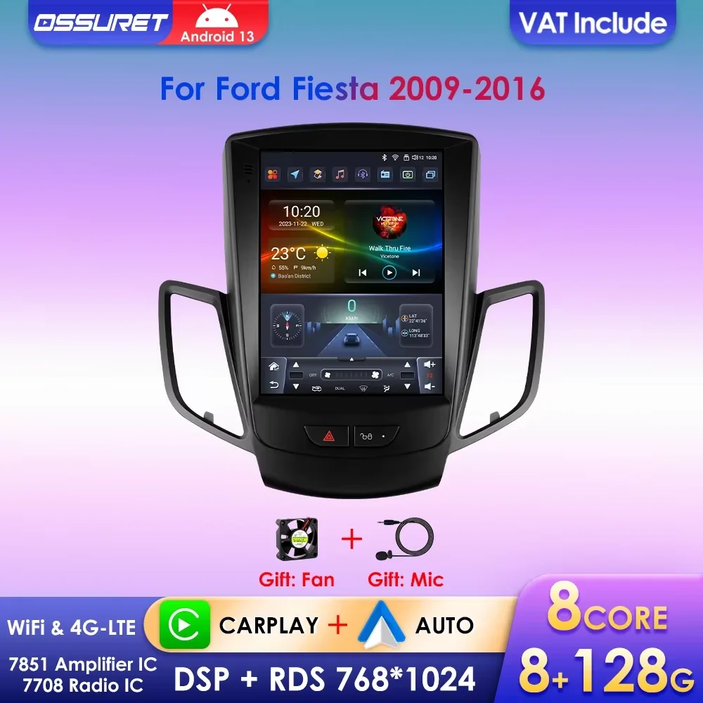 Android 13 Wireless Carplay GPS Navi für Ford Fiesta 2009-2016 9,7 "Autoradio Multimedia Player