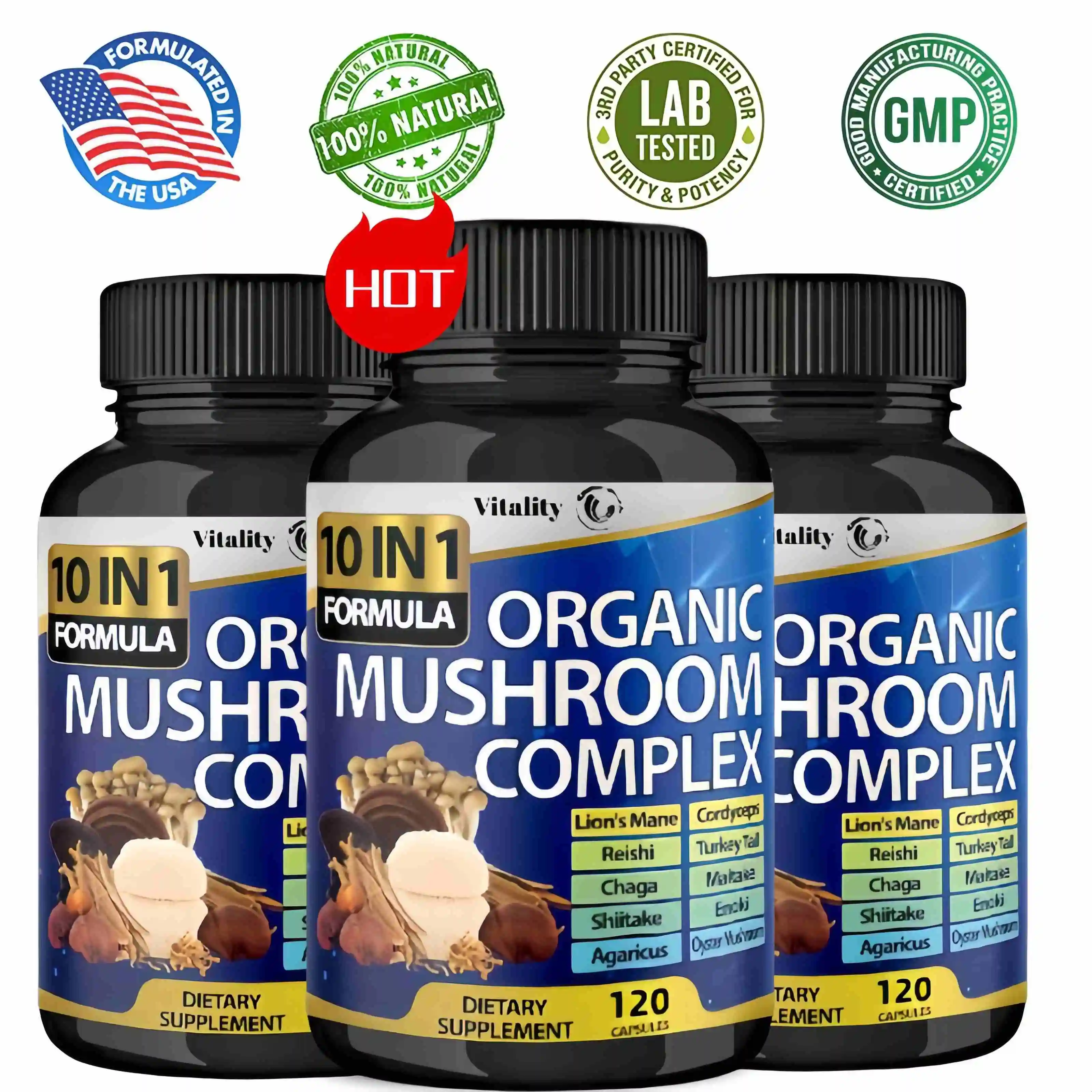 10 in 1 high-strength mushroom supplement 9700 milligrams - Lion mane Cordyceps sinensis Ganoderma lucidum - Focused brain