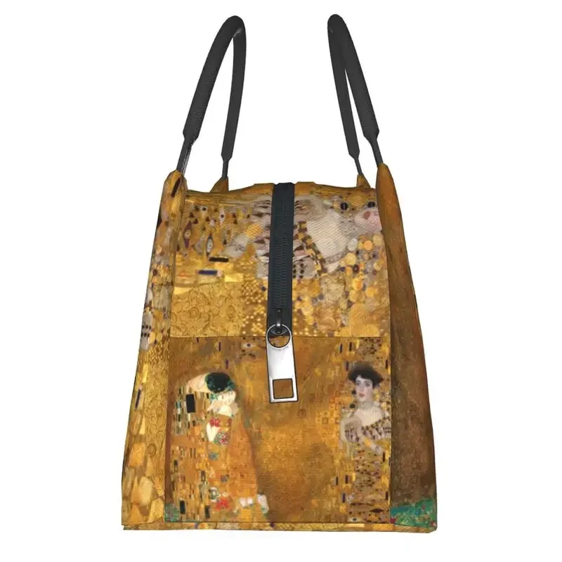 Gustav Klimt Insulated Lunch Bags for Women Leakproof Woman In Gold Cooler Thermal Lunch Tote Beach Camping Travel Shoulder Bag
