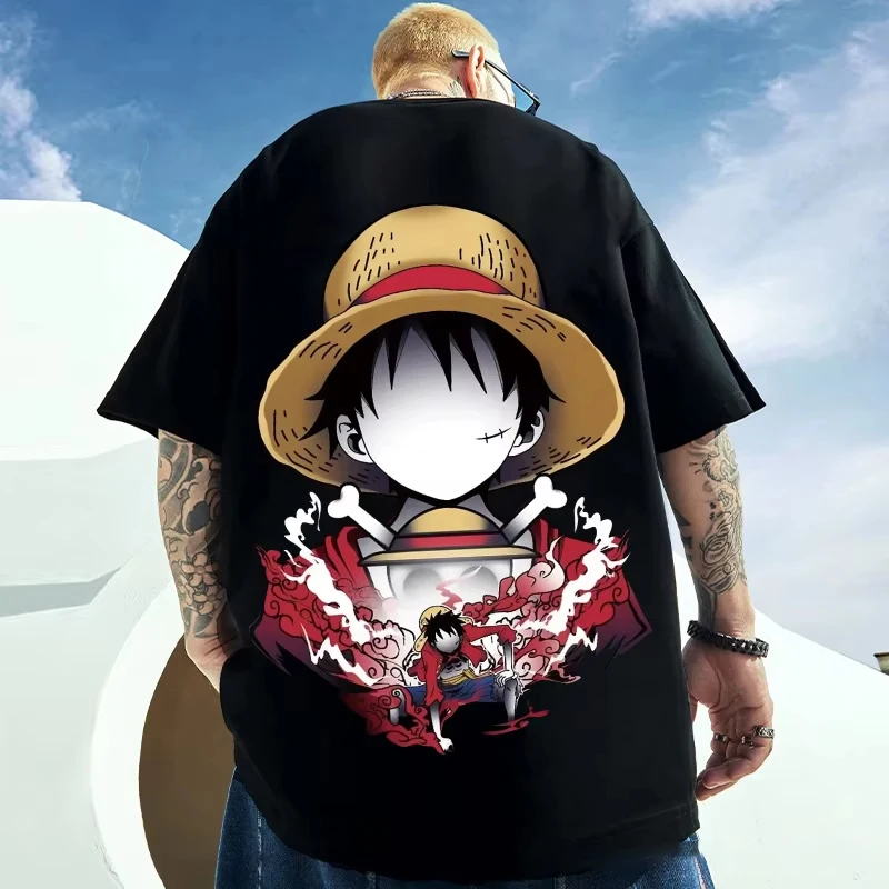 (Uniqlo)Anime ONE PIECE Monkey D Luffy Printed Cotton T Shirt Men Women Fashion Loose Short Sleeved Trendy Top Men's Clothing