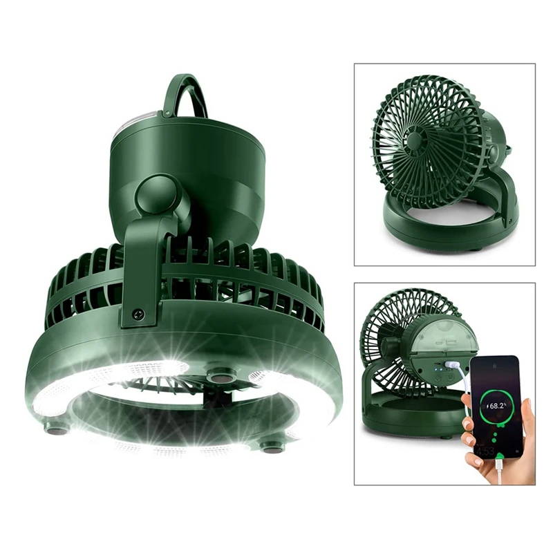 10000Mah Portable Camping Fan With LED Lantern,Rechargeable Battery Fan With Light, Personal Fan With Hanging Hook