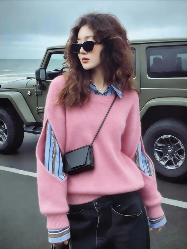 

Зимнее вязаное платье Sli для женщин: облегающее, с длинным рукавом, круглым вырезом, красное, с плиссировкой, комфортное, теплое, модное