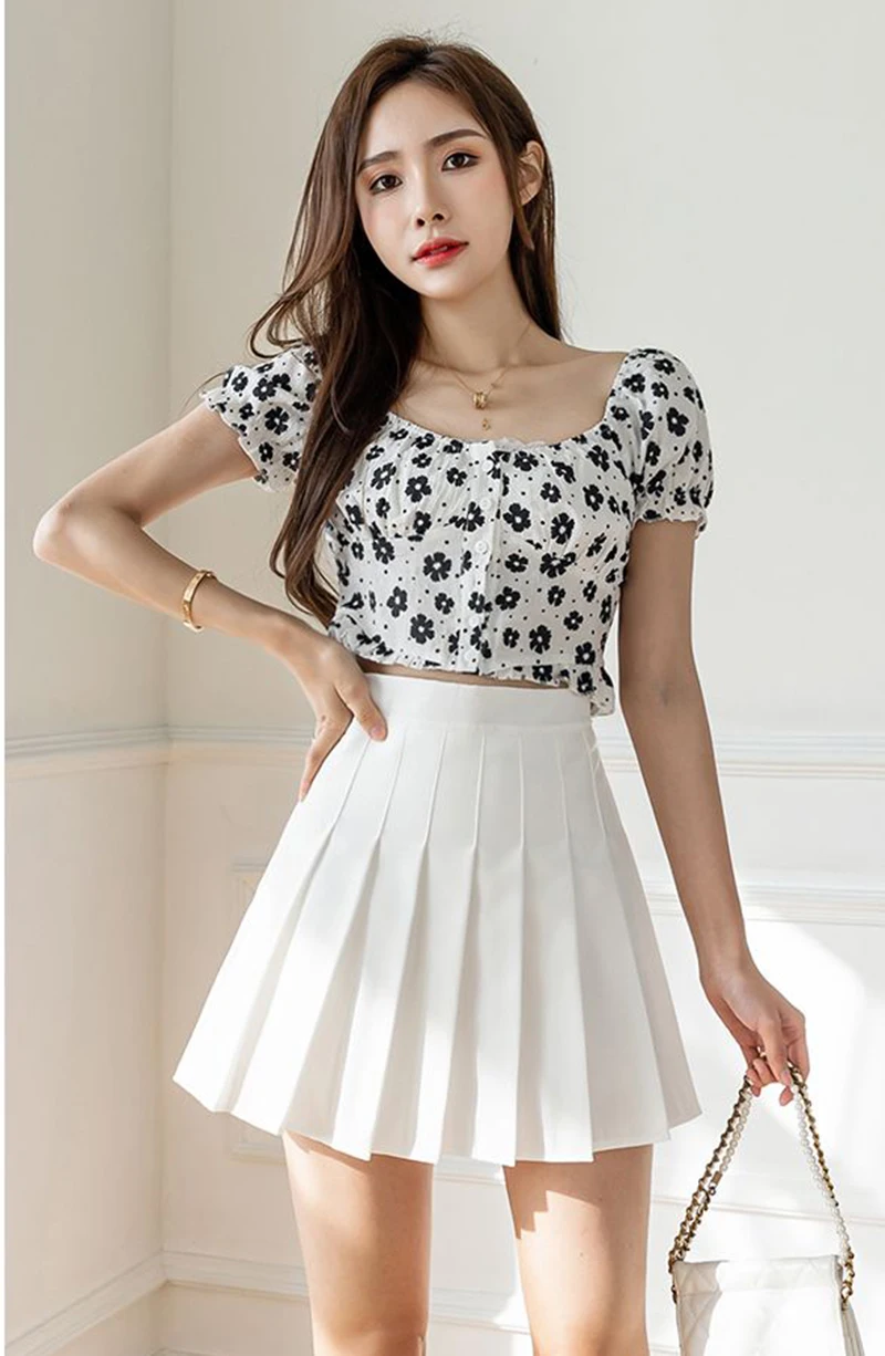 Koreanische Damen Graue Plissierte Röcke Sommer Hochgeschnittener JK Minirock Süßer Preppy-Stil A-Linie Tennis-Tanzrock – Detail 14
