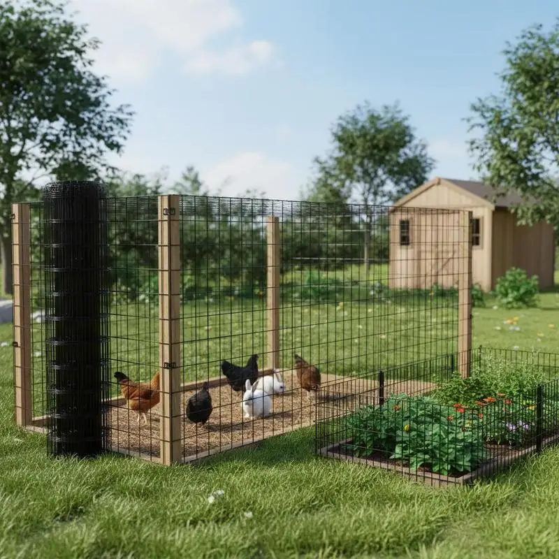 

Coated Wire Fencing 24'' x 50' For Chicken Coop, Rabbit Pen, Garden Boundary, 16 Gauge Galvanized Mesh, Metal Grid Roll, Black Vinyl Finish