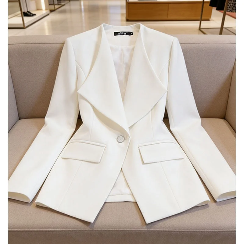 White Women's Suit Jacket, Slim Fit Long Sleeve Blazer for Spring Autumn Professional Business Work Office j335