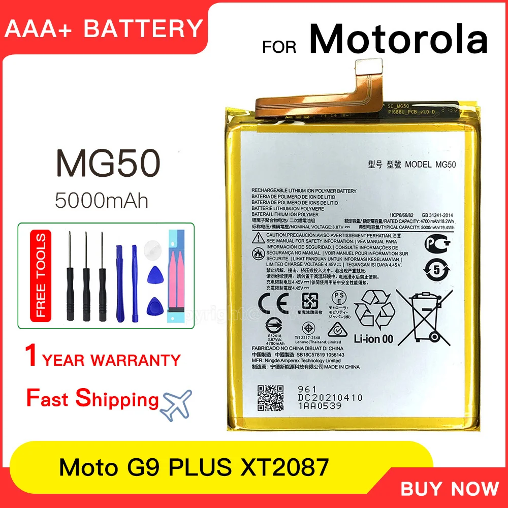 

100% genuine Battery 5000mAh MG50 Battery For Motorola Moto G9 PLUS G9+ XT2087-1 Replacement Batteries Batteria