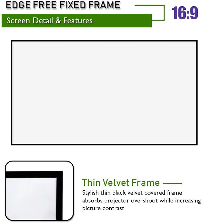 150 Inch Universal Matte White Projector Screen 16:9 Alluminum Alloy Fixed Frame 1.0 Gain 4K HD Home Theater Wall Mounted Screen