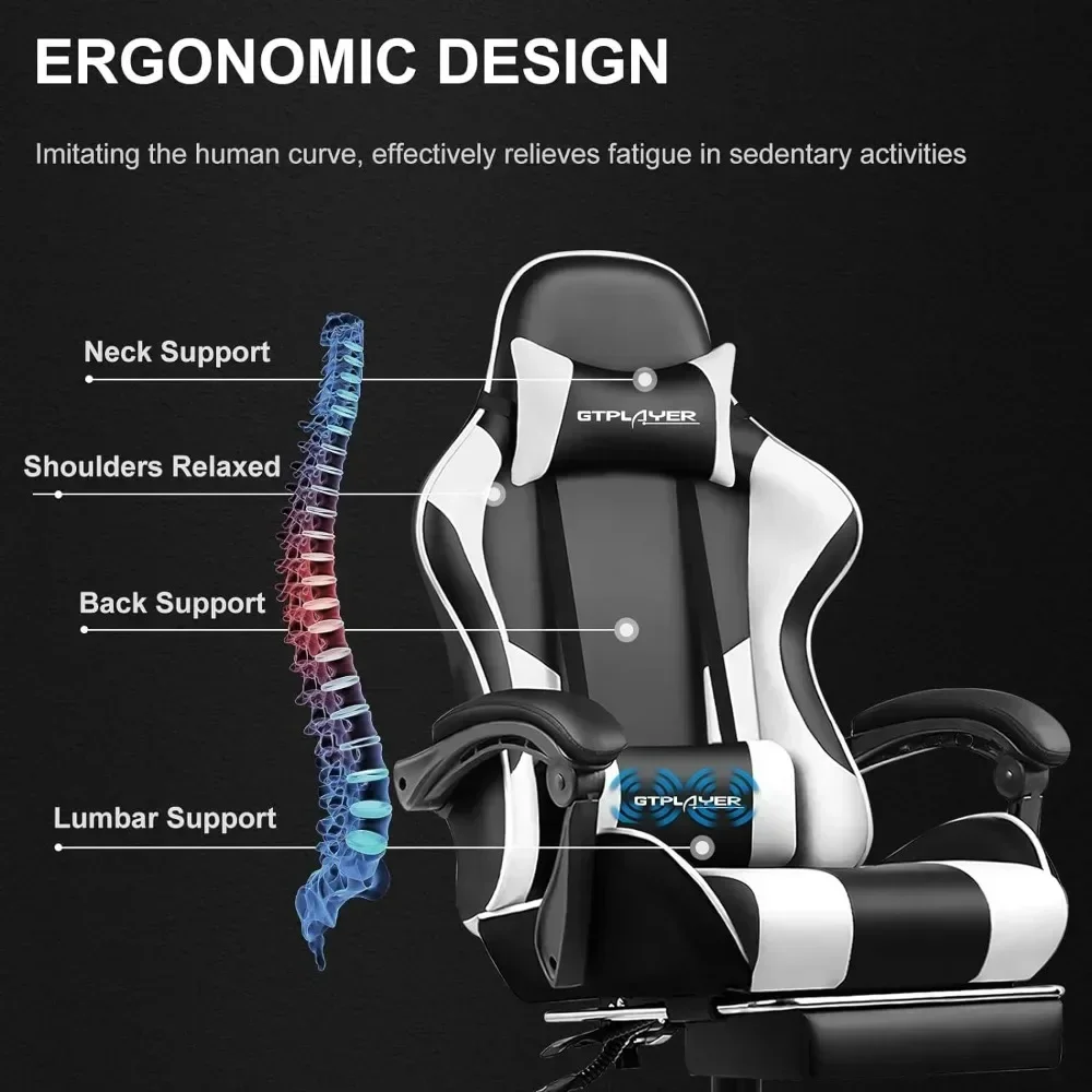 Gaming Chair, Computer Chair with Footrest and Lumbar Support, Height Adjustable Game Chair with 360°-Swivel Seat and Headrest image 5
