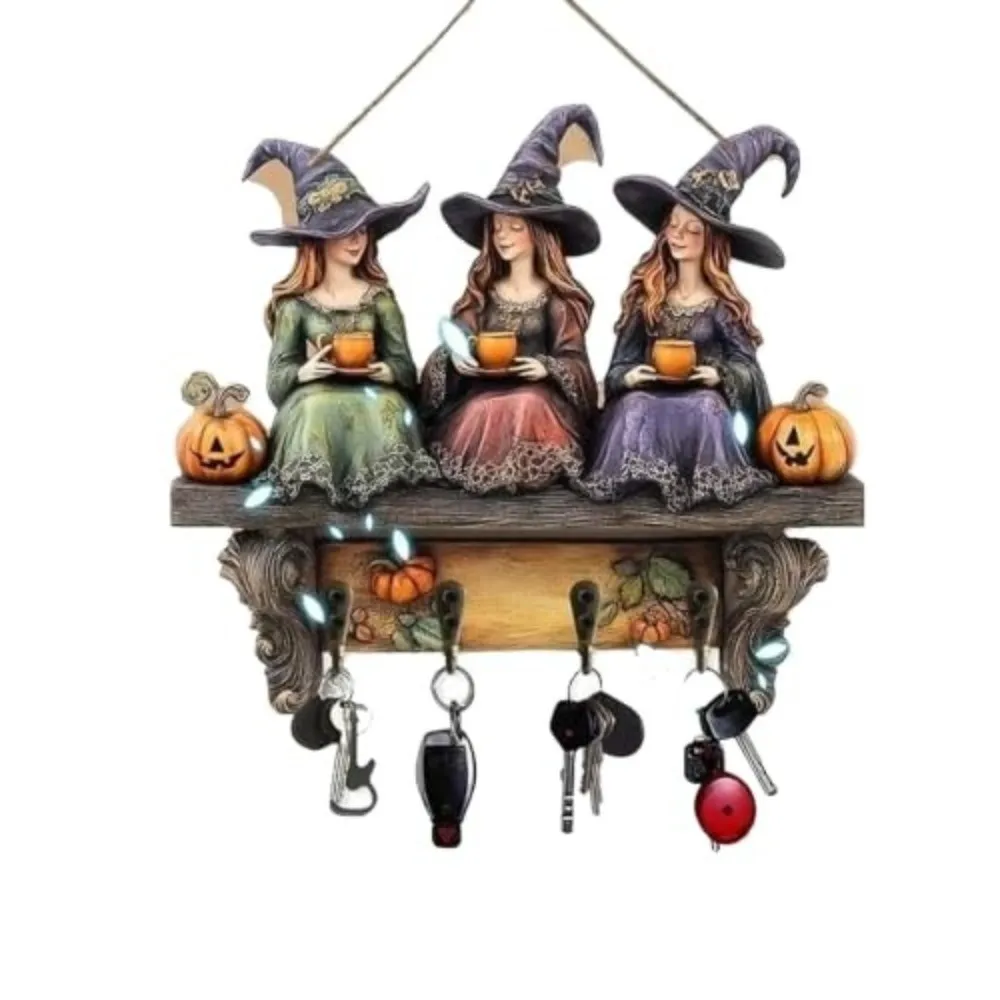 Multiple Hooks Key Holder Flat 2D Rustic Style Key Rack Vintage Hanging Design Keys Storage Holder Halloween Decoration