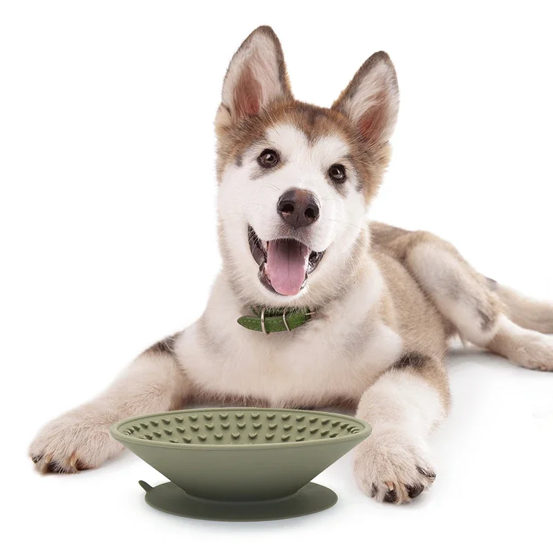 Round Slow Food Bowl Simp Bowl Strong Suction Base Silicone Pet Slow Feeder