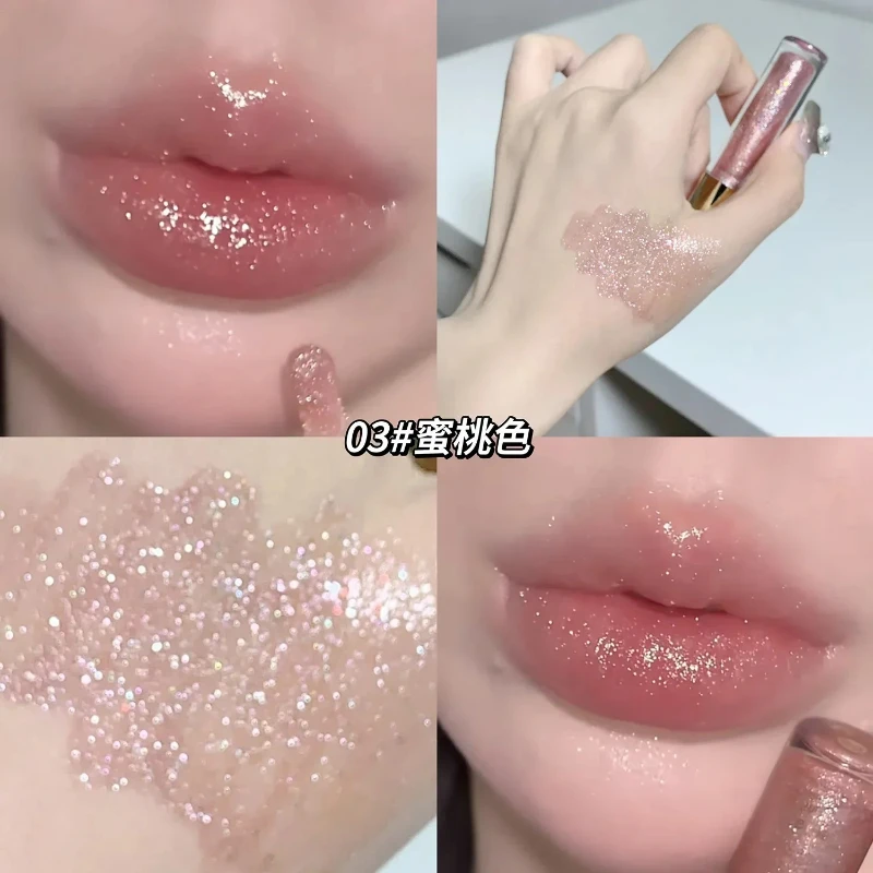 Specchio idratante Pearl Glitter Lip Oil Long-lasting Plumping Gloss Lip Tint Makeup Sparkle Water Light Glaze rossetti liquidi