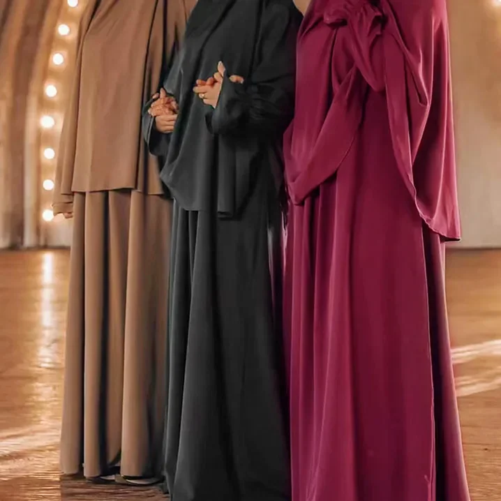 Roupas muçulmanas modas para mulheres, vestido de mangas compridas, lenço hijab, conjunto muçulmano, Islã, Eid, Dubai, cor sólida, 10 cores