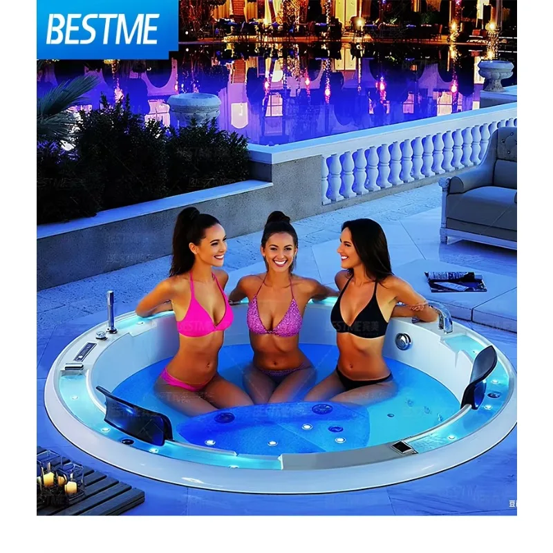 BESTME Premium Modern Freestanding Acrylic Massage Lamp Whirlpool Bathtub With Drainer 40 Jets For Apartment Use