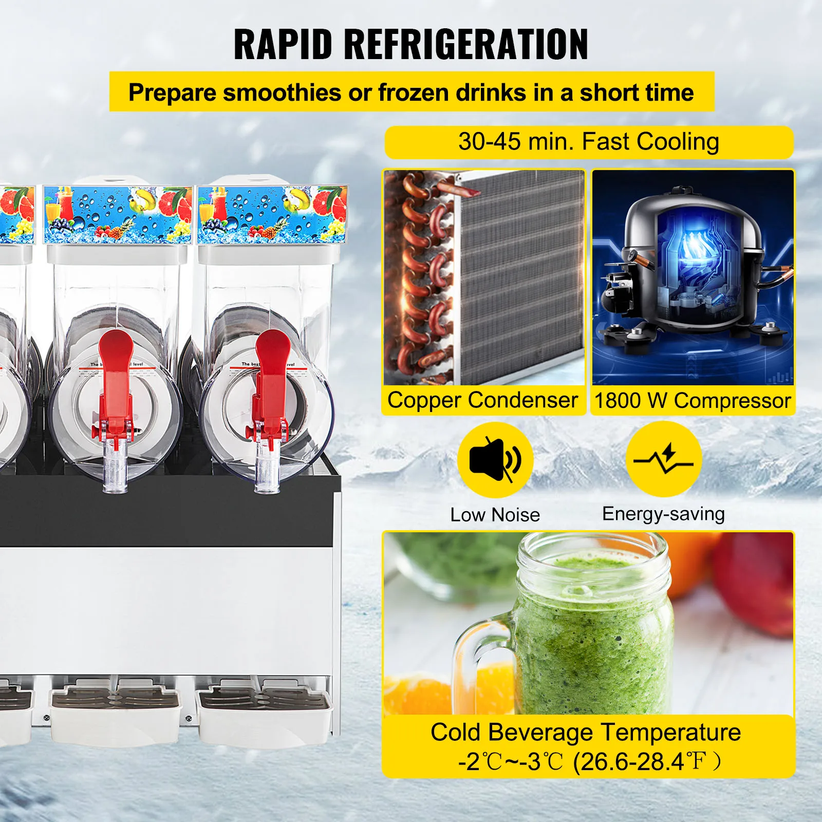 VEVOR 24L 30L 36L 45L Slushie อัตโนมัติเครื่องดื่มคั้นน้ำผลไม้เครื่องดื่ม Granizing หิมะ Smoothie Slush Maker สำหรับธุรกิจ