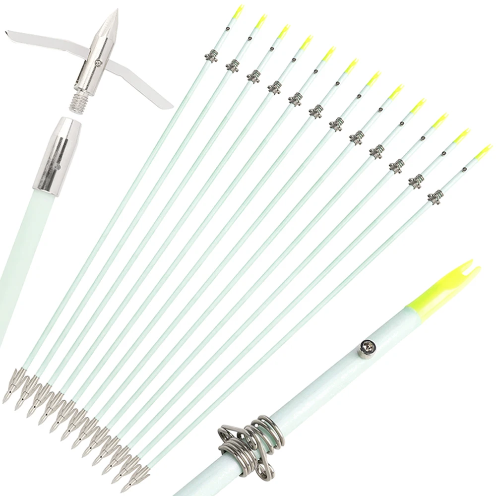 Archery Bowfishing Arrows OD 8mm Solid Fiberglass Arrow Carbon Steel Arrowhead Metal Fishings Slider  Hunting Fishing 3/6pcs view 2