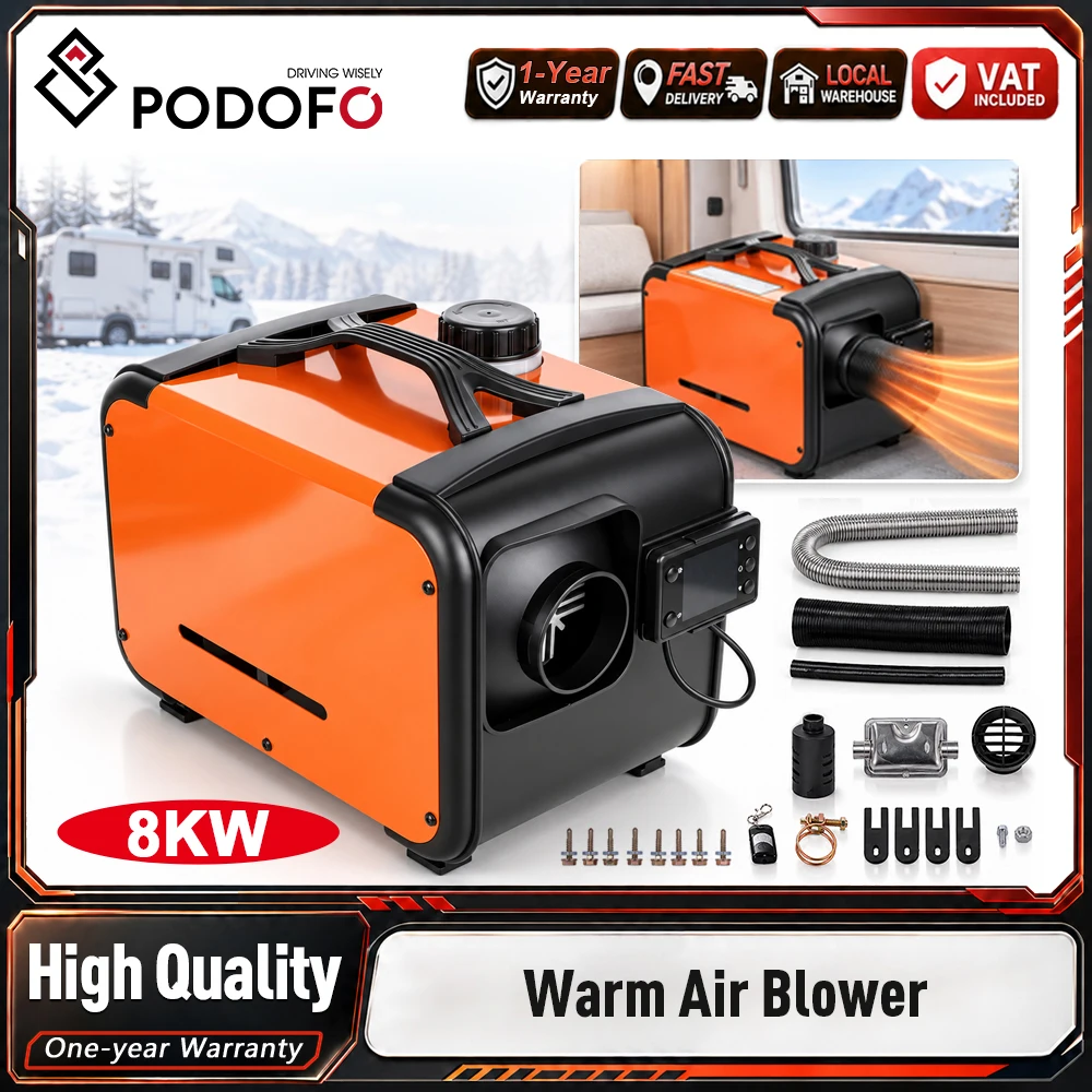 Podofo 12V 24V Horizontaler Diesel-Standheizer, Diesel-Luftheizer für Fahrzeuge, Kabinenheizer, Fahrzeugheizer, Automobil-Luftheizer mit Fernbedienung und Überhitzungsschutz für LKW, Wohnmobil und PKW