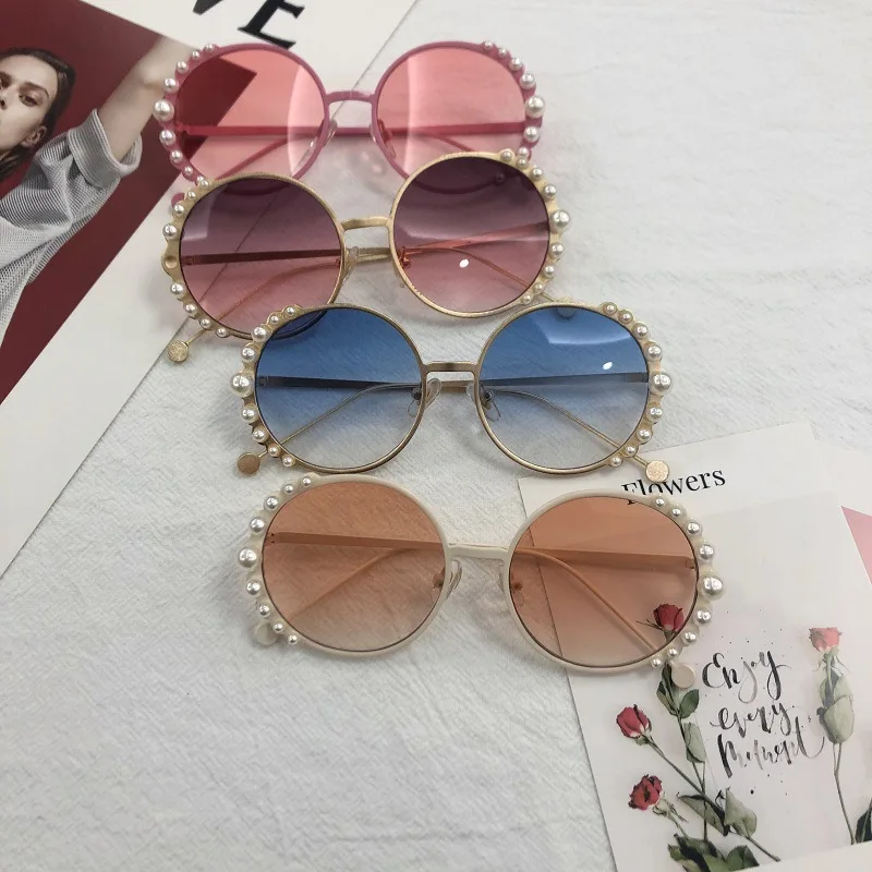 

Kids Pearl Sunglasses Round Metal Children Girl Boy Cute Eyewear Fashion Sun Glasses Shade UV400 Children Oculos de sol