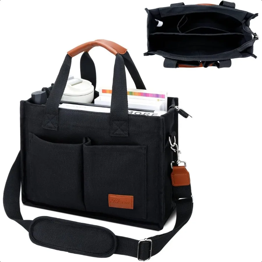 

KKXIU Large Canvas Tote Bag for Women with Zipper and Compartments Crossbody Work Bible Menger Purse Bag With Pockets