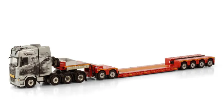 Alloy Model Gift 1:50 Scale SCA-NIA 8X4 Axle Tractor,Euro Low Board Trailer Transport Truck Vehicle Diecast Toy Model,01-3681