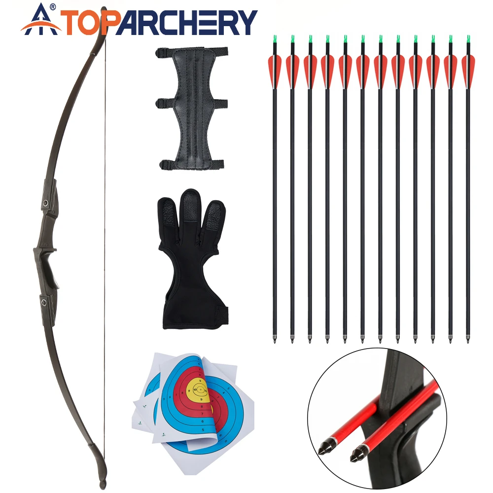 20/30/40Ibs 57 inch Archery Bow For Right/Left Hand Recurve Bow for Beginners Outdoor Archery Practice with Carbon Arrows Sets