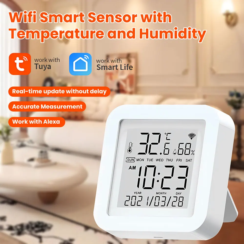

Tuya WiFi Temperature&Humidity Smart Sensor With Backlight for Smart Home var WiFi SmartLife Work with Alexa Google Assistant