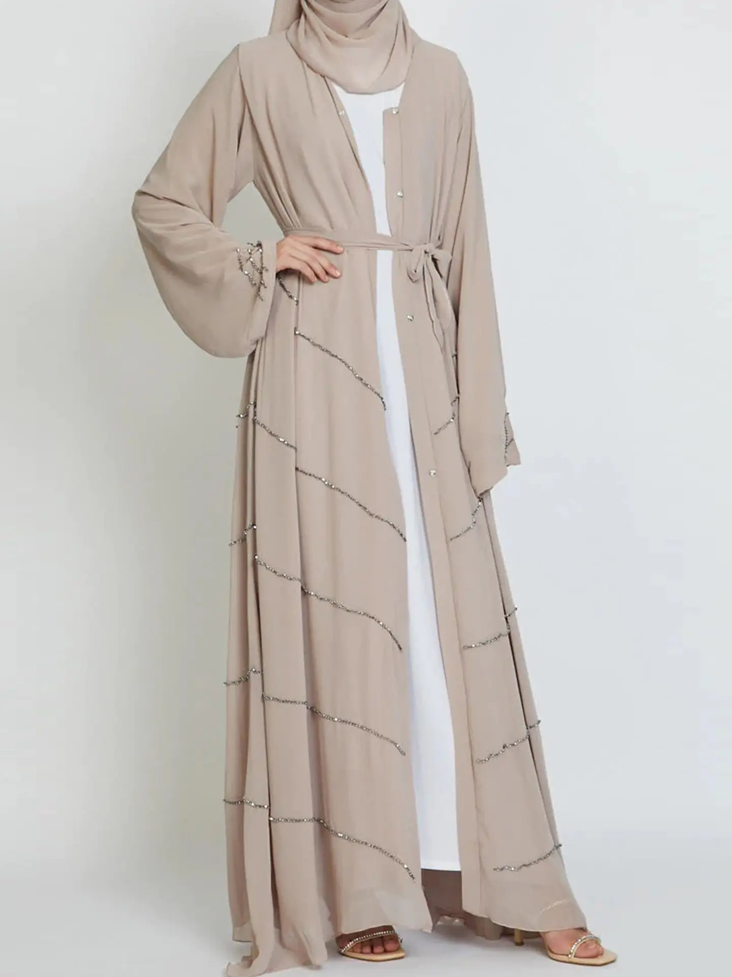 Feito à mão Diamante Beading Vestido Muçulmano, Longo Abayas Robe, Extravagante Vestido Maxi, Elegante Francês, Modéstia Vestido Islâmico, Ramadan e