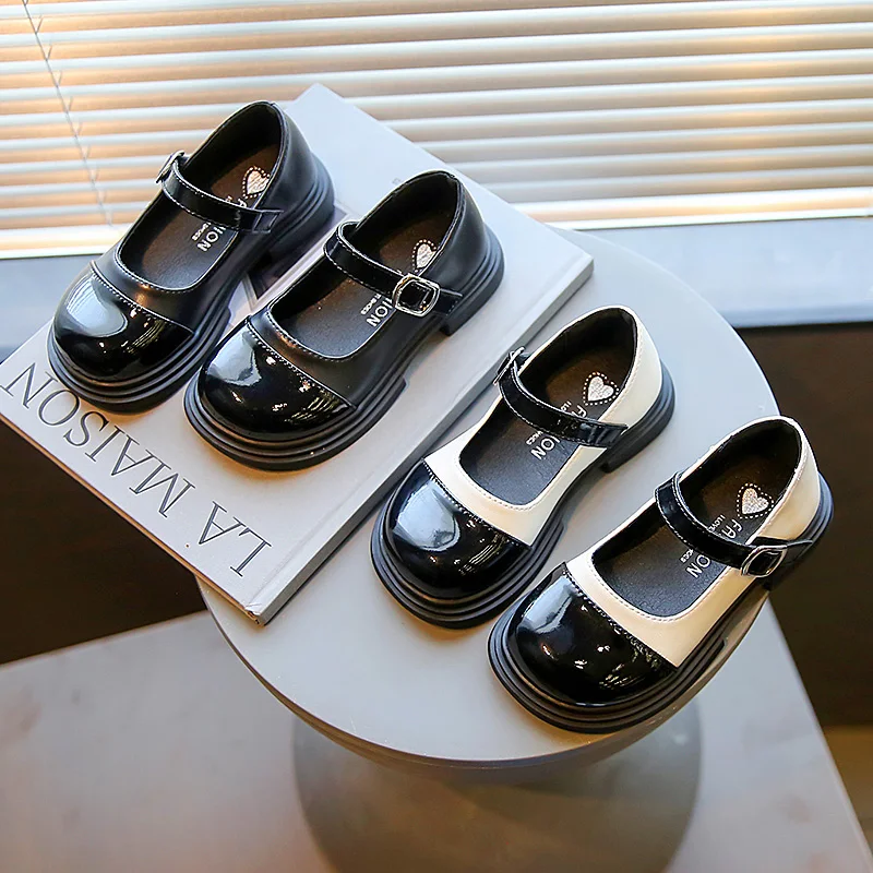 

Girl PU Leather Shoes Spring Autumn New Black Soft Sole Bow Children's Flats Princess Baby Loafer Footwear